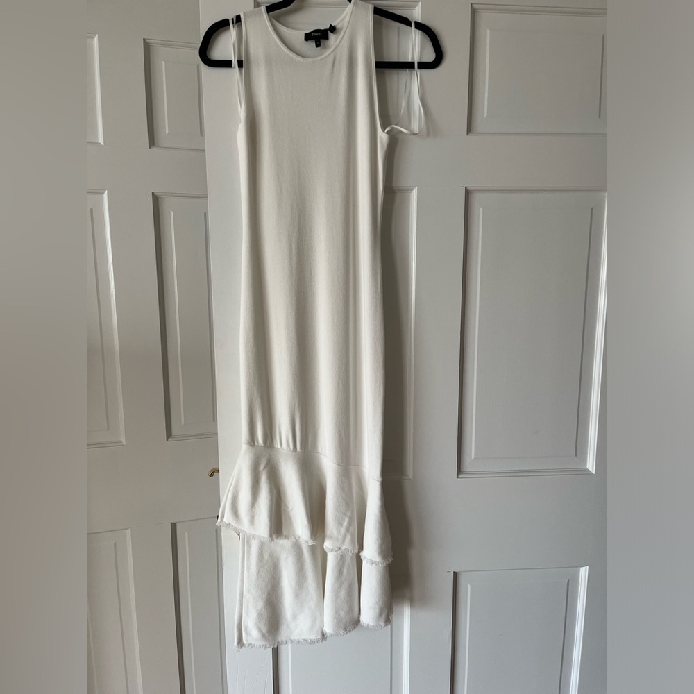 THEORY cream asymmetric maxi dress